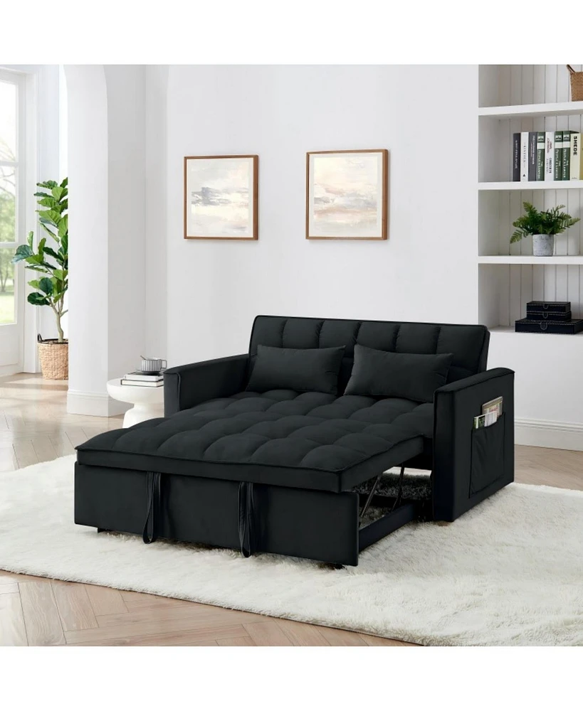 54.33 inch versatile foldable sofa bed in 3 lengths, modern sofa sofa sofa velvet pull-out bed, adjustable back (Black)