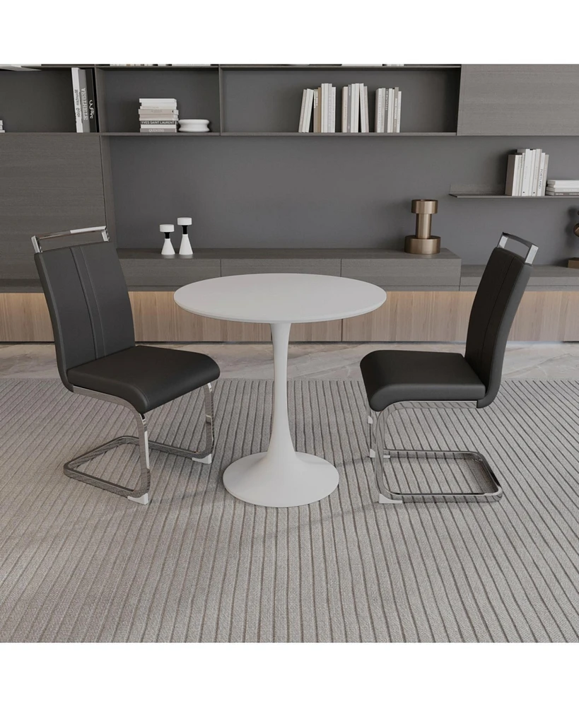 Modern White Tulip Dining Table with 2 Silver Pu Leather Dining Chairs