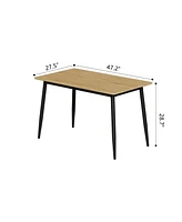 Modern 4-Piece Wood Grain Dining Set with Black Metal Legs