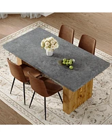 Cozy Modern Mdf Dining Set (67"x35.4") with 4 Brown Fabric Chairs