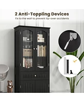63 Inch Tall Bathroom Storage Cabinet with 2 Glass Doors and Adjustable Shelves
