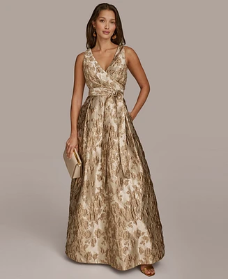 Donna Karan New York Women's Metallic-Print Surplice Gown