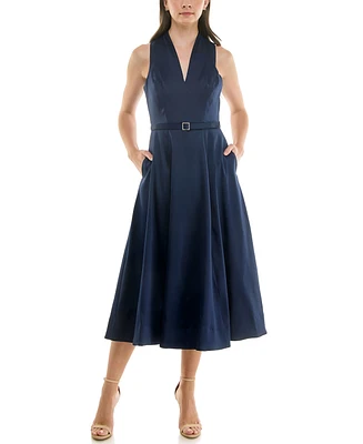 Taylor Women's Sleeveless Belted Mikado A-Line Dress