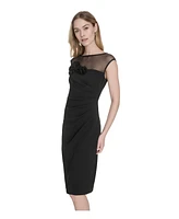 Eliza J Women's Dimensional-Flower Sleeveless Scuba Dress