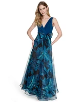 Eliza J Women's Surplice Printed-Skirt Sleeveless Gown