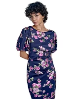 Jessica Howard Women's Floral-Print Puff-Sleeve Sheath Dress