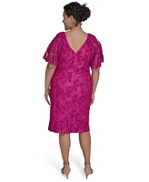 Jessica Howard Plus Soutache Lace Flutter-Sleeve Dress