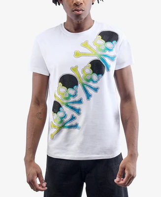 heads or tails Men's Four Skull Rhinestone Crew T-Shirt