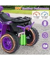 Gymax Kids Ride-On Atv 24V Battery Powered Electric Vehicle w/ Wireless Connection Music Radio Led Lights