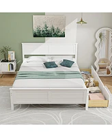 Df, Engineered WoodGymax Full Size Wooden Bed Frame w/ 2 Storage Drawers & Under-bed Storage