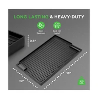 NutriChef Kitchen Flat Grill Plate Pan - Reversible Cast Iron Griddle / Grilling Pan with Heat-Resistant Oven Grab Mitt