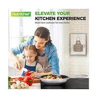 NutriChef 12'' Durable Wok with Side Handle - Triply Stainless Steel Cookware, Dakin Etching Non-Stick Coating Inside and Outside
