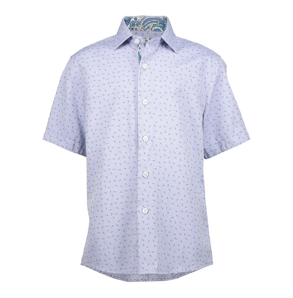 Elie Balleh Big Boys Blue Jacquard Slim Fit Short Sleeve Shirt