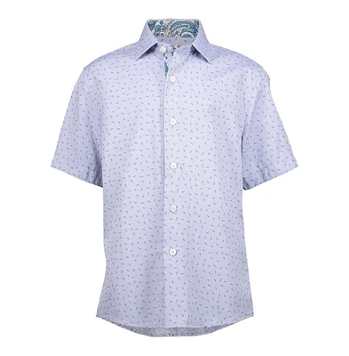 Elie Balleh Big Boys Blue Jacquard Slim Fit Short Sleeve Shirt