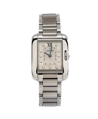 Pre-Owned Cartier Tank Anglaise Quartz Watch in Stainless Steel with Diamond Markers 23mm