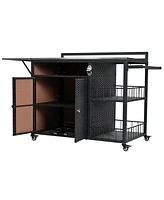 Outdoor Kitchen Island with Storage & Foldable Table