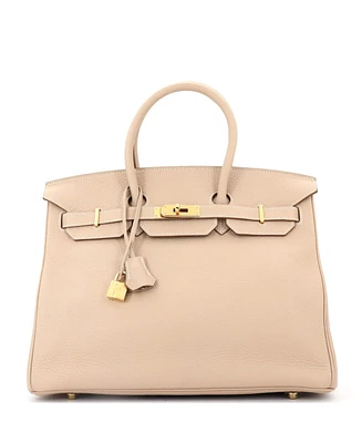 Pre-Owned Hermes Birkin 35 Handbag Light Clemence with Gold Hardware