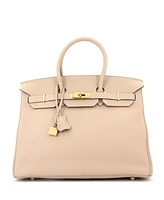 Pre-Owned Hermes Birkin 35 Handbag Light Clemence with Gold Hardware