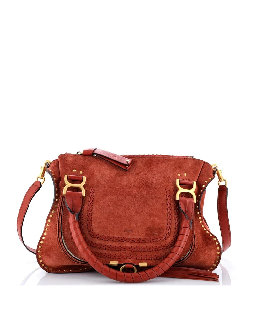 Pre-Owned Chloe Medium Marcie Satchel Whipstitch Studded Suede