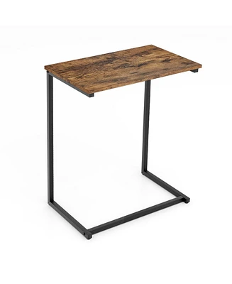 C-shaped Industrial End Table with Metal Frame