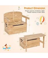 3-in-1 Kids Convertible Storage Bench Wood Activity Table and Chair Set