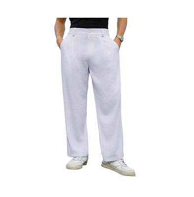 Campus Sutra Men's Cream White Straight-Fit Ribbed Trousers