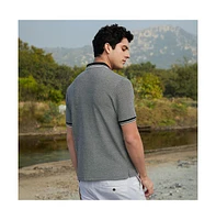 Campus Sutra Men's Onyx Black Duo-Hue Knit Polo T-Shirt