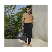 Campus Sutra Men's Buff Beige & Obsidian Black Arc-Tactile Polo T-Shirt