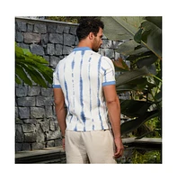 Campus Sutra Men's Powder Blue & Daisy White Tie-Dye Tactile Polo T-Shirt
