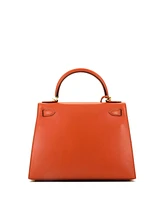 Pre-Owned Hermes Kelly 28 Handbag Orange Tadelakt with Gold Hardware
