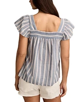 Lucky Brand Women's Striped Cotton Square-Neck Peasant Top