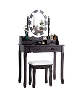 Makeup Dressing Table with Touch Switch Lighted Mirror and Cushioned Stool