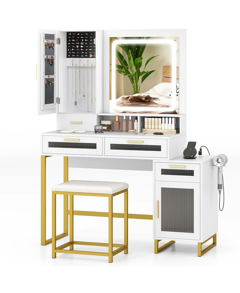 Makeup Vanity Desk Dressing Table and Stool Set with Lighted Mirror