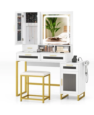 Makeup Vanity Desk Dressing Table and Stool Set with Lighted Mirror