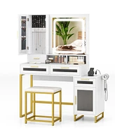 Makeup Vanity Desk Dressing Table and Stool Set with Lighted Mirror