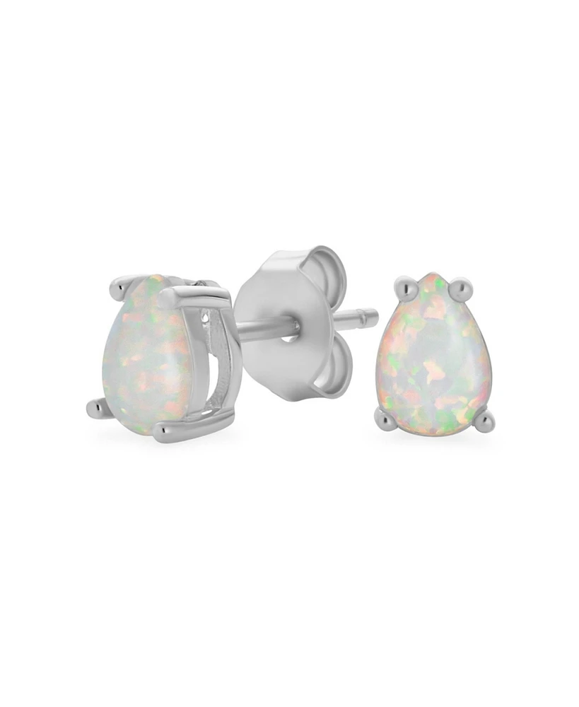 Bling Jewelry Tiny Petite Mini Teardrop Solitaire Created White Opal Stud Earrings .925 Sterling Silver