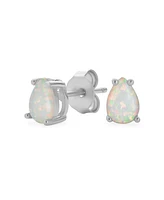 Bling Jewelry Tiny Petite Mini Teardrop Solitaire Created White Opal Stud Earrings .925 Sterling Silver