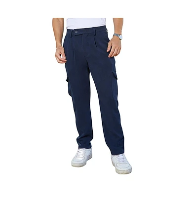 Campus Sutra Men's Indigo Blue Utility Pleated Trousers
