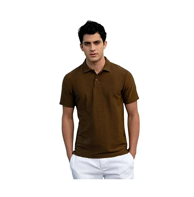 Campus Sutra Men's Mocha Brown Flatten-Ruched Polo T-Shirt