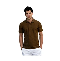Campus Sutra Men's Mocha Brown Flatten-Ruched Polo T-Shirt
