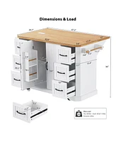 Rolling Kitchen Island Cart - Drop Leaf, Power, Storage