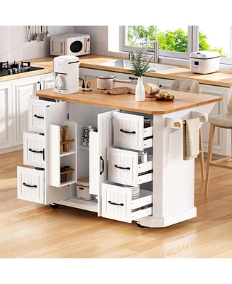 Rolling Kitchen Island Cart - Drop Leaf, Power, Storage