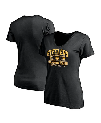 Fanatics Women's Black Pittsburgh Steelers Training Camp Stripe V-Neck T-Shirt