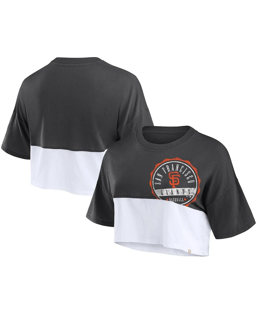 Fanatics Women's Heather Black/White San Francisco Giants Color Split Boxy Cropped T-Shirt