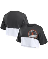 Fanatics Women's Heather Black/White San Francisco Giants Color Split Boxy Cropped T-Shirt