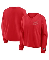 Fanatics Women's Red Carolina Hurricanes Oversized All Out Effort Long Sleeve Henley T-Shirt