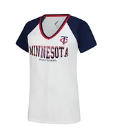 G-iii 4Her by Carl Banks Women's White/Navy Minnesota Twins Ball Park Raglan V-Neck T-Shirt