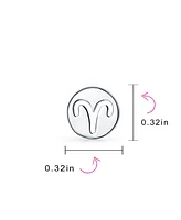 Bling Jewelry Tiny Simple Round Astrology Aries Horoscope Zodiac Stud Earrings Sterling Silver