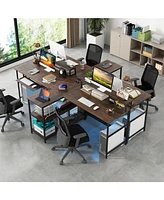 2-Person Reversible Computer Desk Long Office with Led Lights