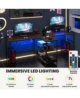 2-Person Reversible Computer Desk Long Office with Led Lights